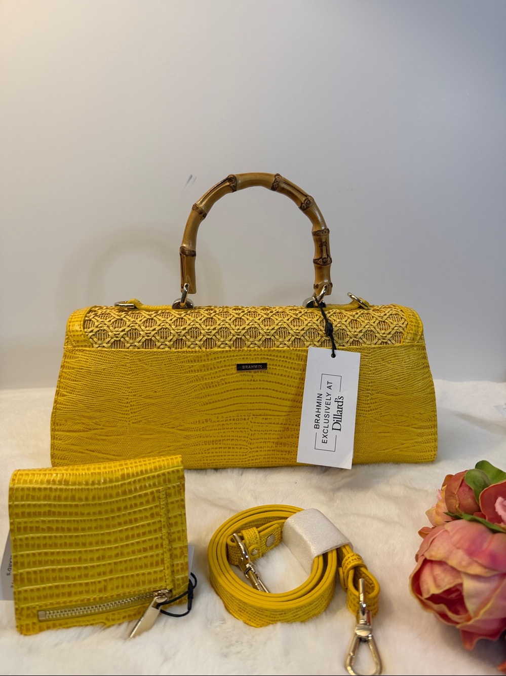 Brahmin Dayan satchel and Jane wallet set in vivid yellow sunshadow - Picture 3 of 10